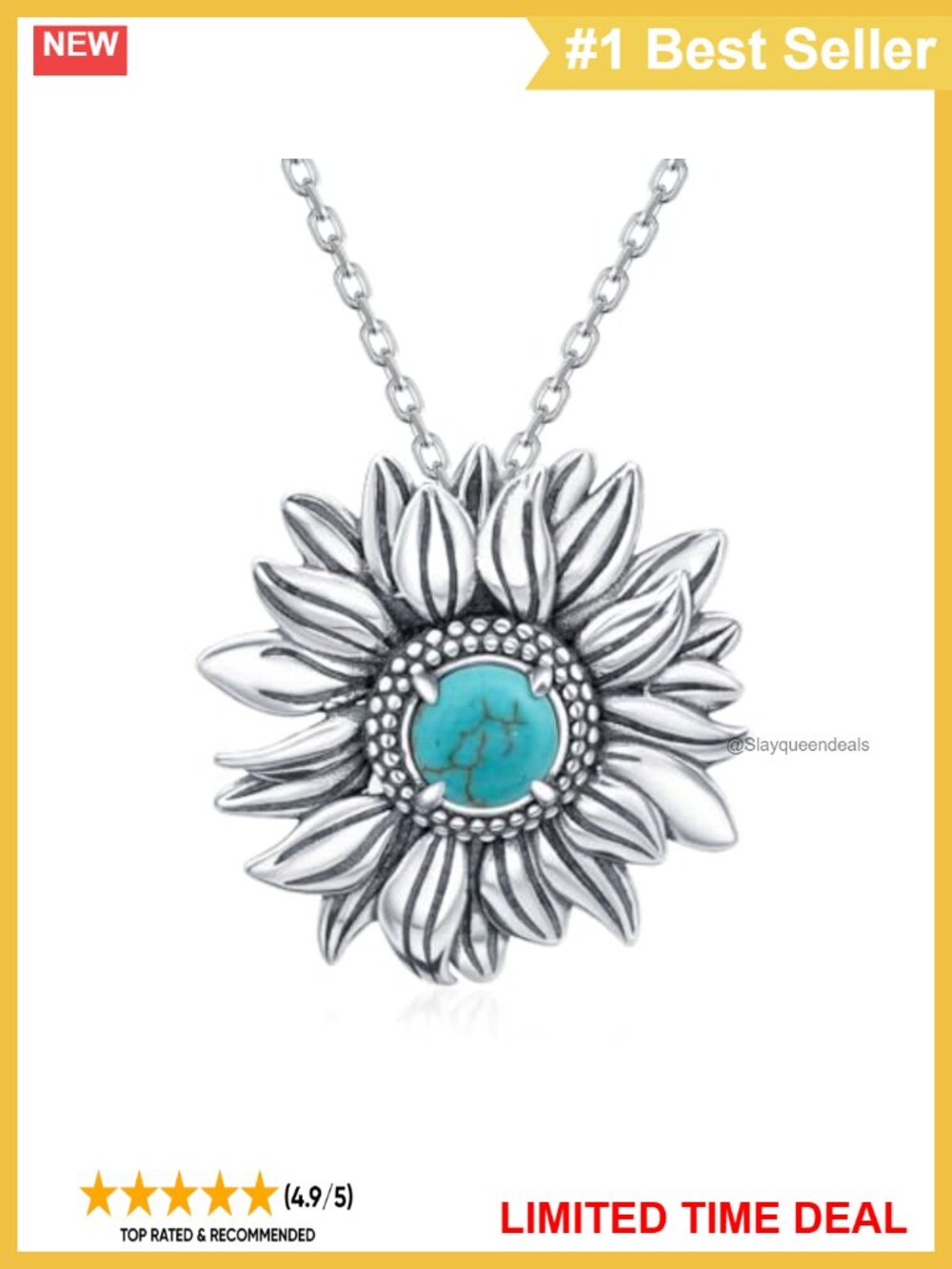 Sunflower Turquoise Necklace 925 Sterling Silver Pendant Necklace Gift for Women